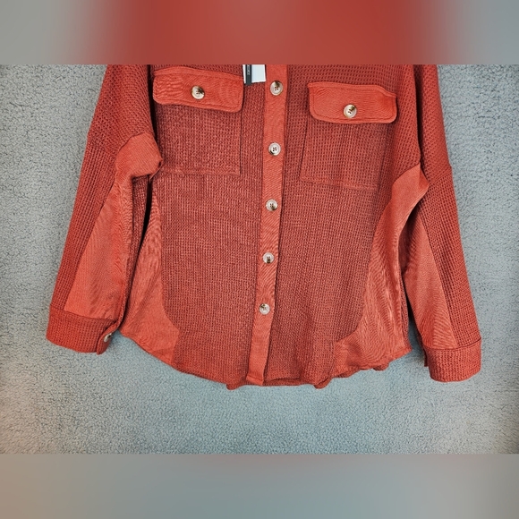 Saukole Womens Orange Long line Over Shirt Sz L Front Pockets Front Button down - Picture 4 of 14